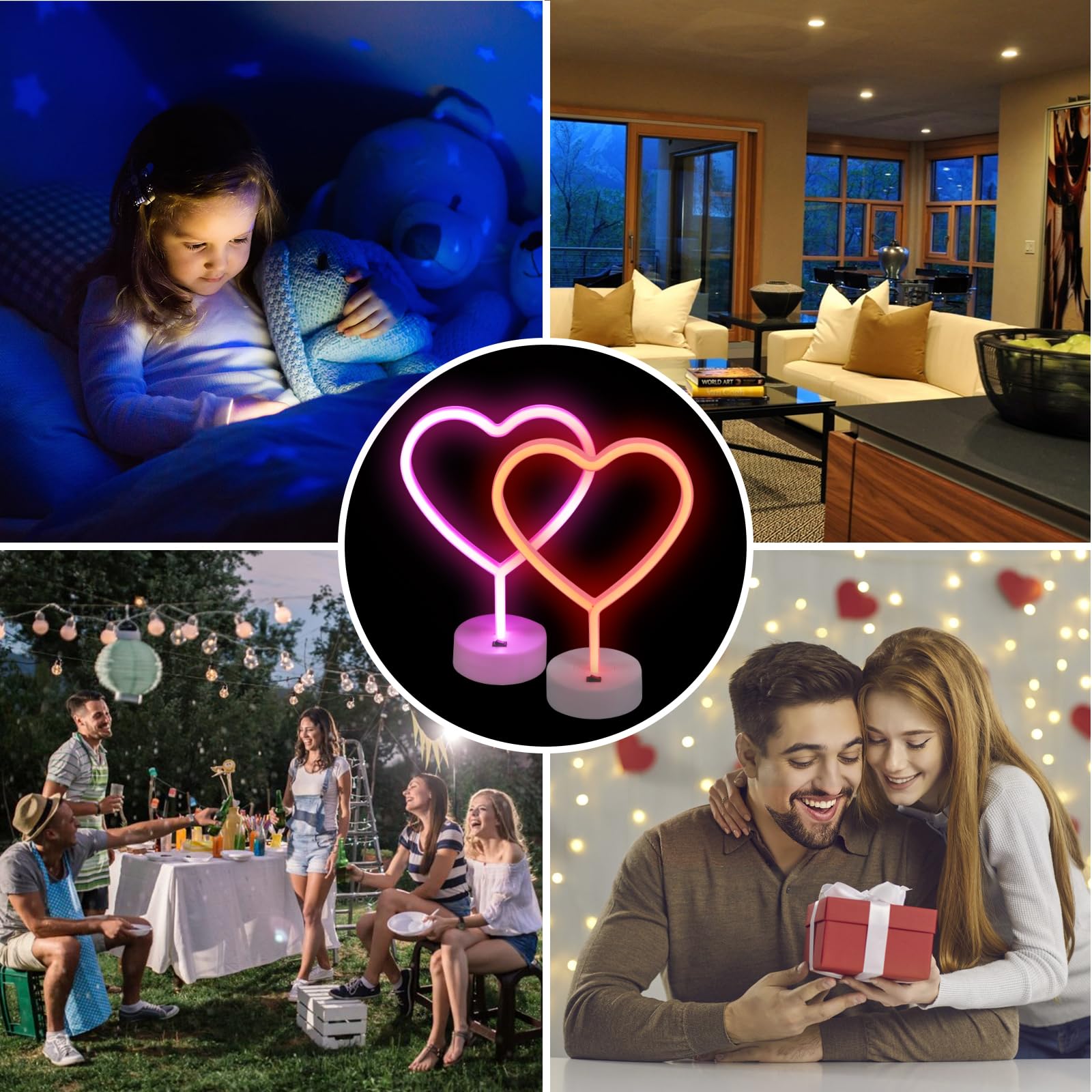 BRIGHTDECK pink heart neon sign showing USB or battery power flexibility