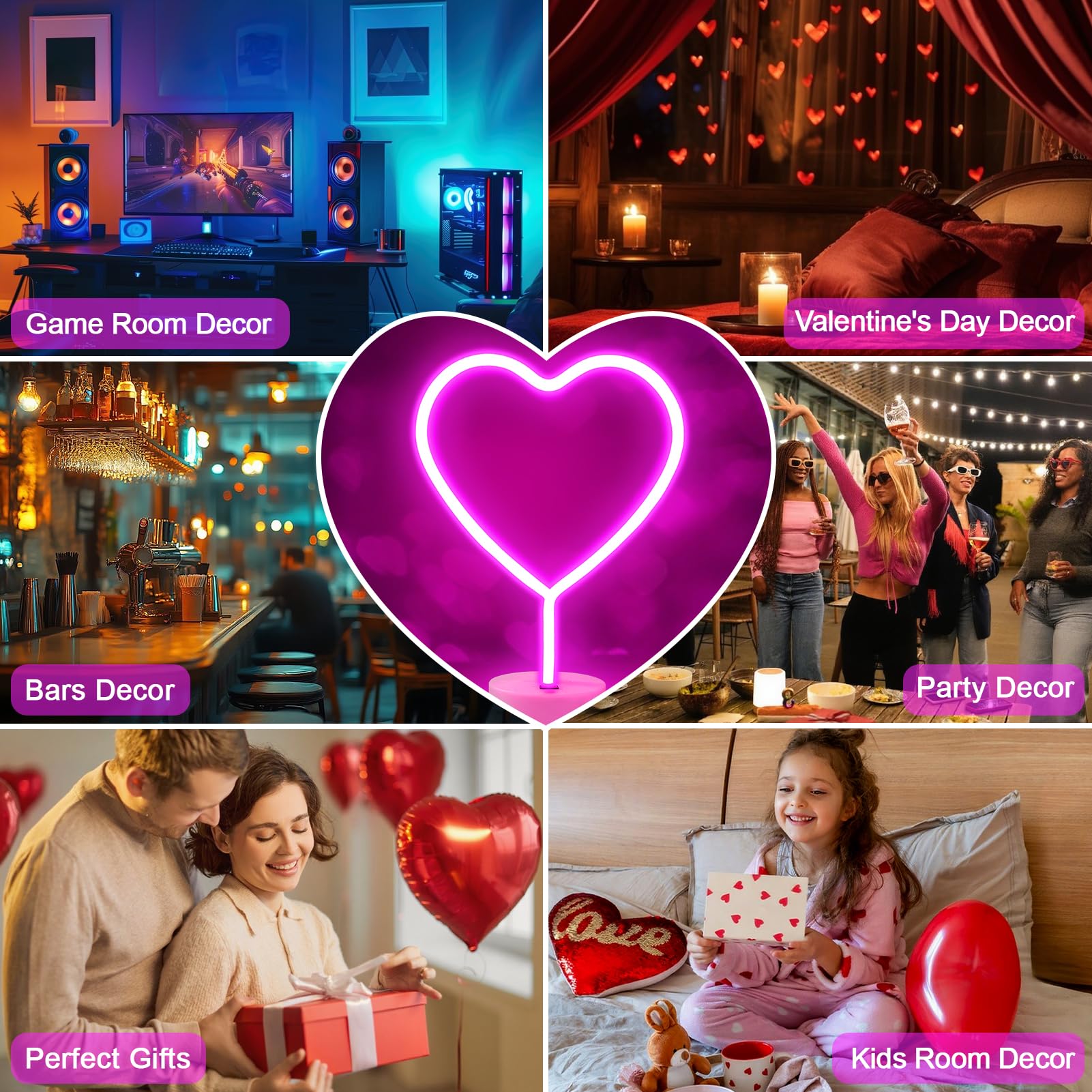 BRIGHTDECK pink heart neon light used at weddings and parties.