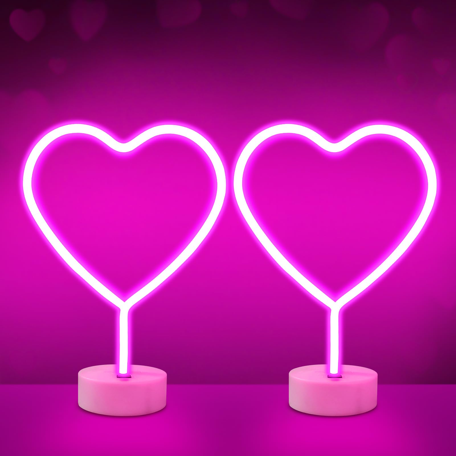 BRIGHTDECK pink heart neon sign closeup with soft ambient glow.