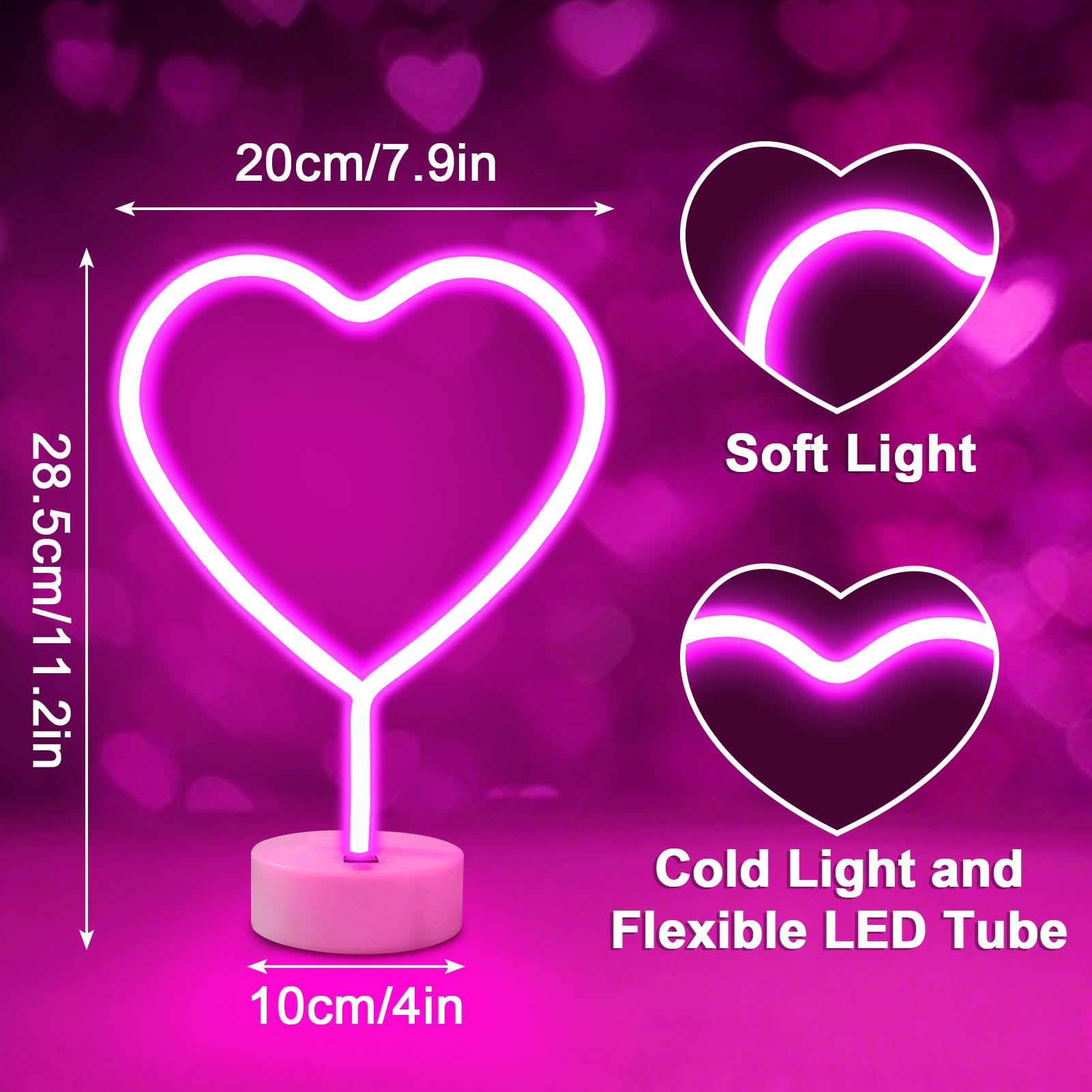 BRIGHTDECK pink heart neon sign on table decor for romantic ambiance.