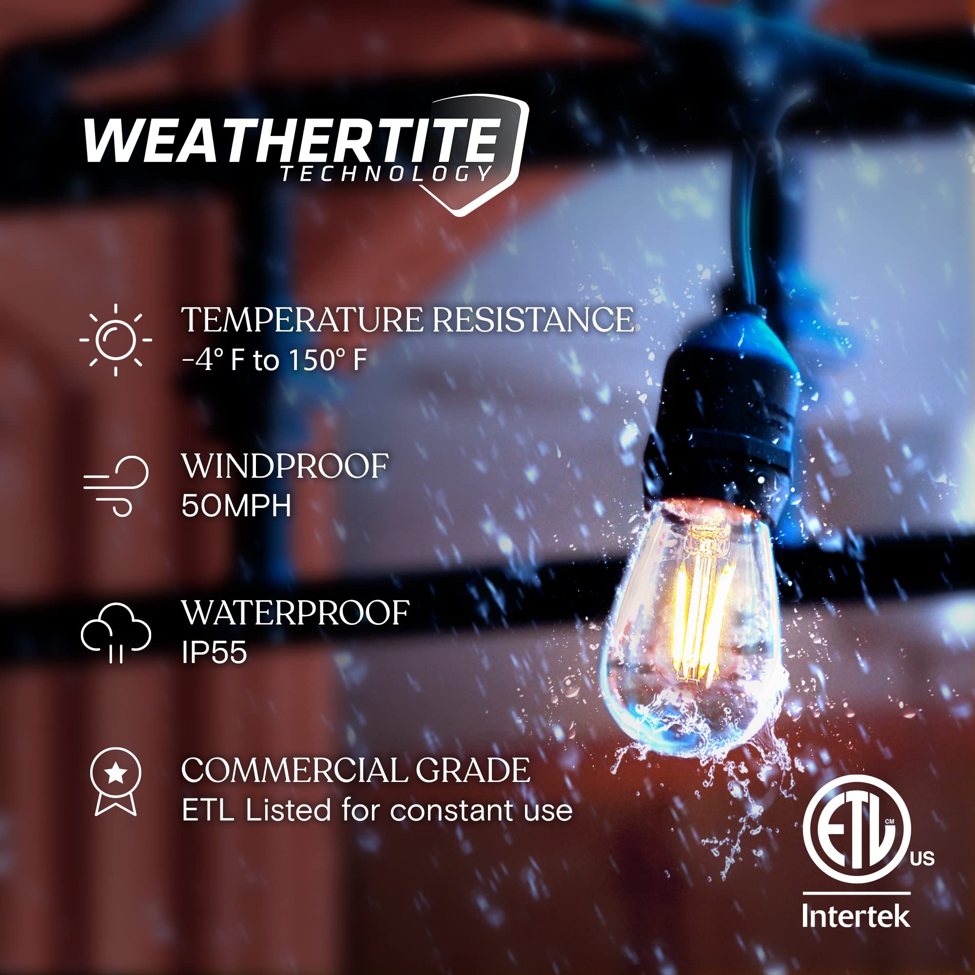 Brightech Ambience Pro 2W LED bulbs emit a warm glow for evenings outdoors.