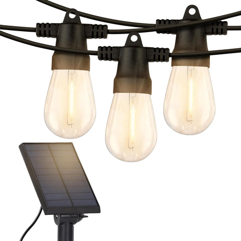 Brightech Ambience Pro lights over a patio canopy with a warm inviting glow