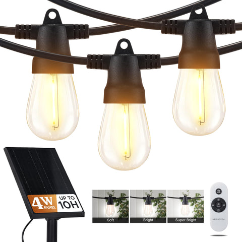 Brightech Ambience Pro solar panel at dusk powers bright outdoor ambiance.