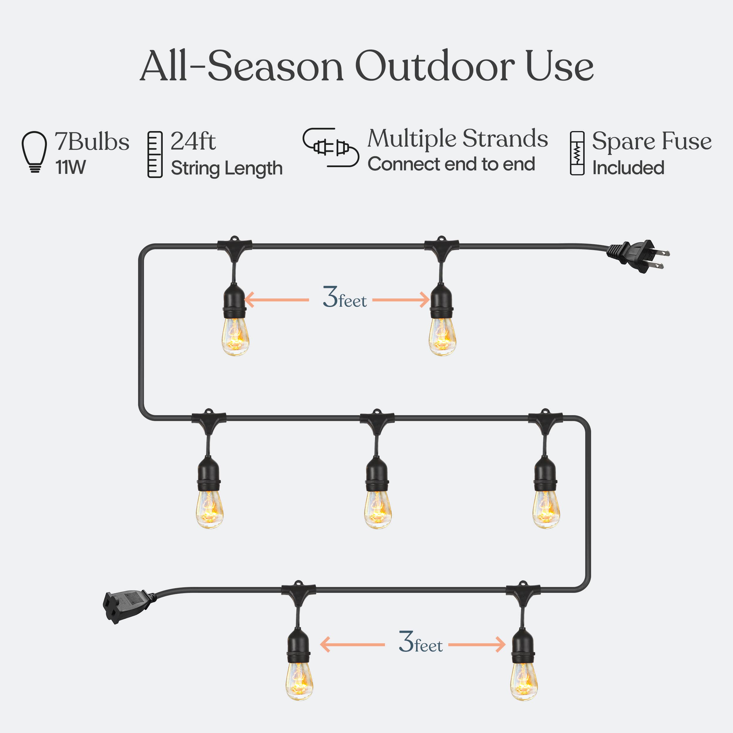 Brightech Ambience Pro weatherproof cord withstands wind and rain for year-round use.