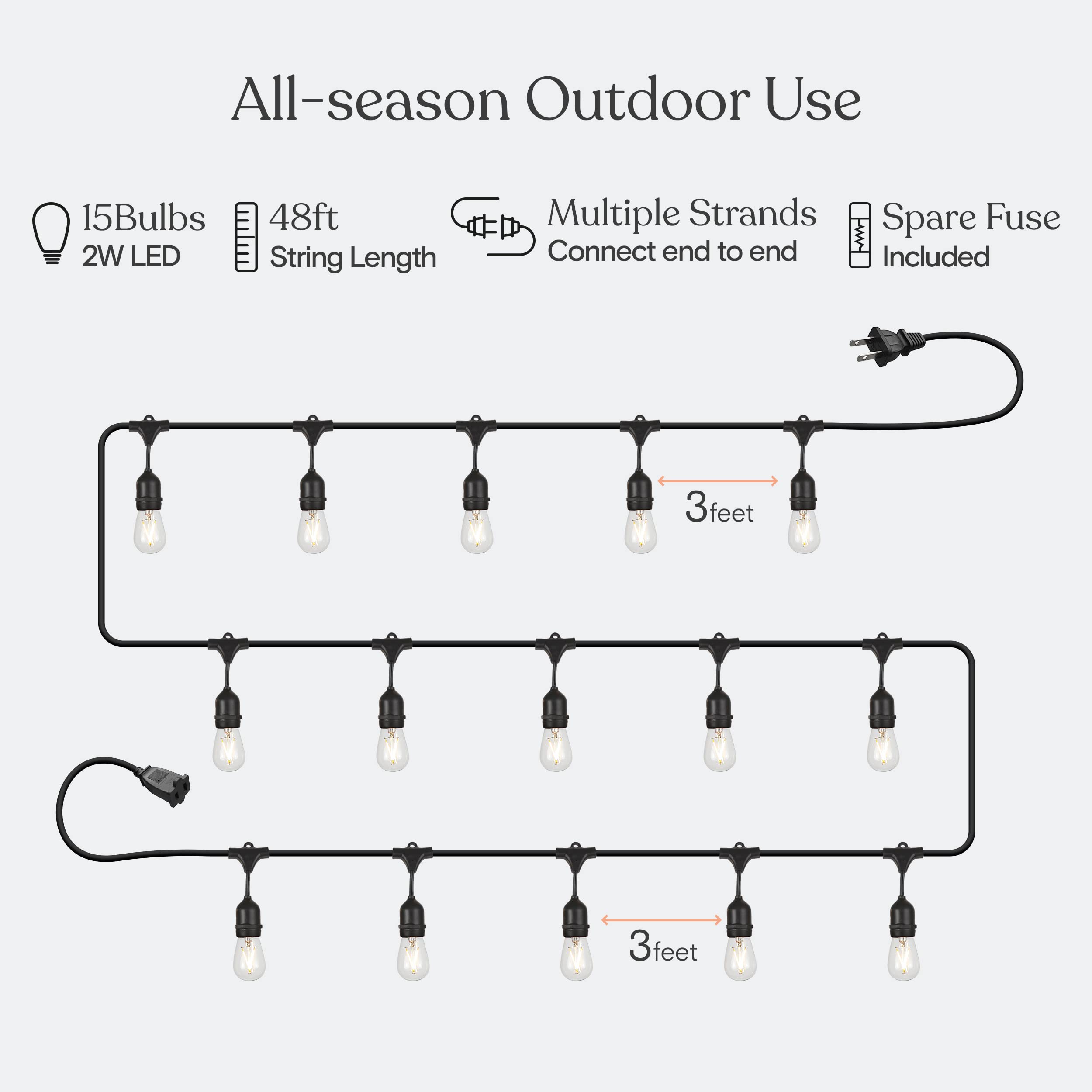Brightech Ambience Pro WeatherTite cord resists rain and wind for year-round decor.