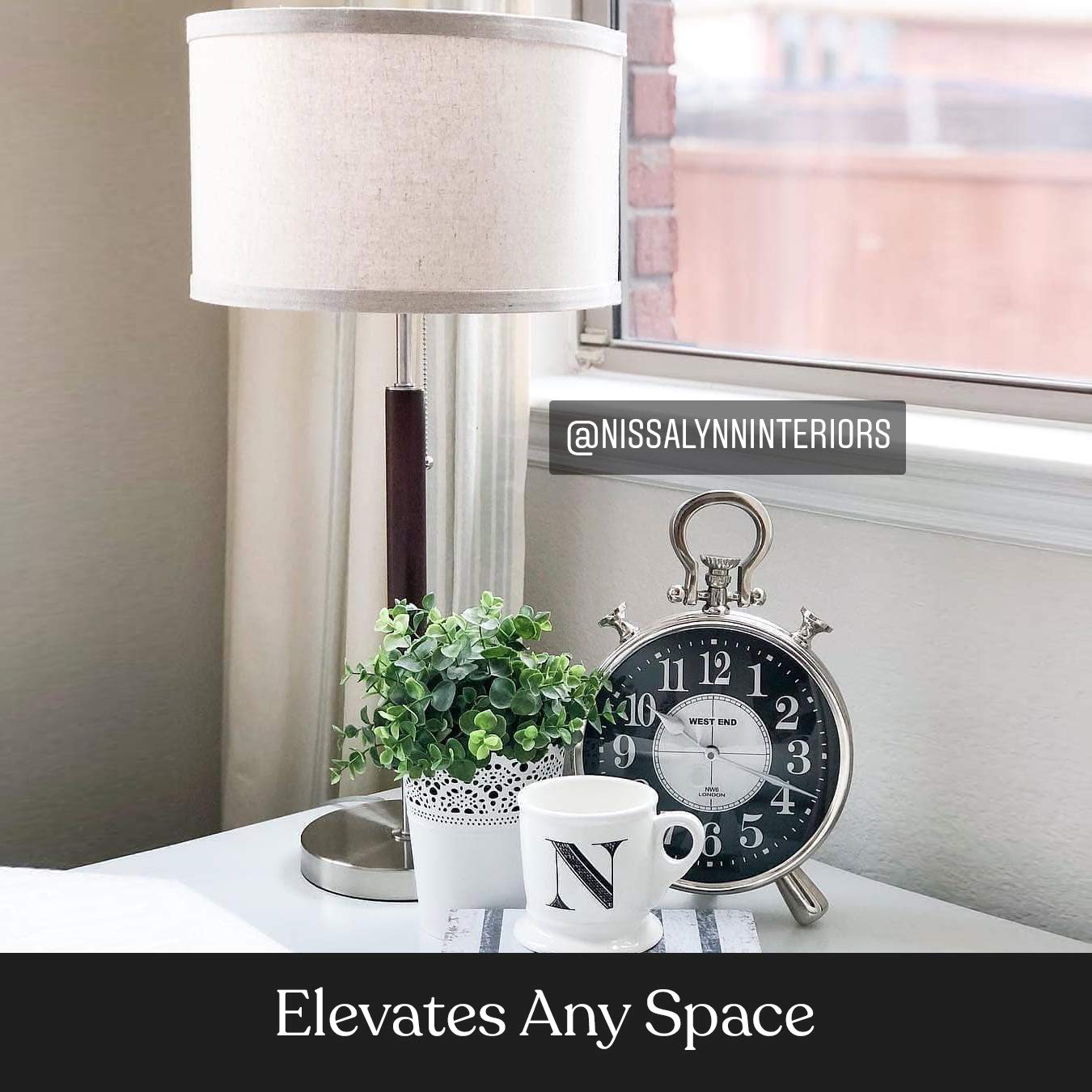 Brightech Carter compact lamp fits 12-inch diameter tables with 9-inch height.