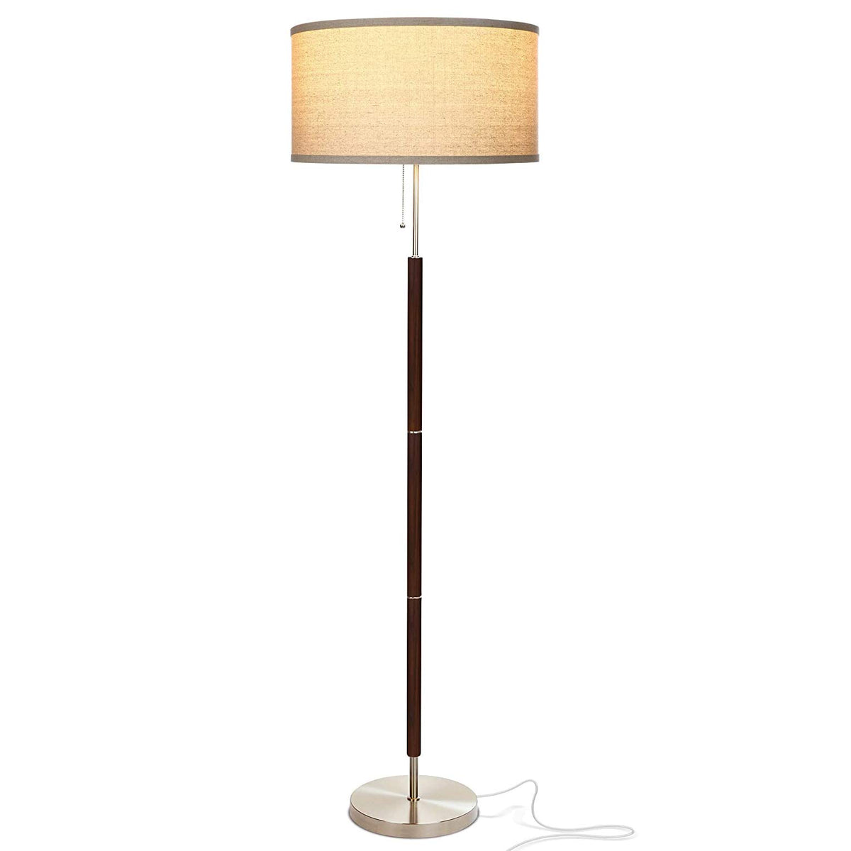Brightech Carter floor lamp with walnut stem offering ambient warmth for living rooms.