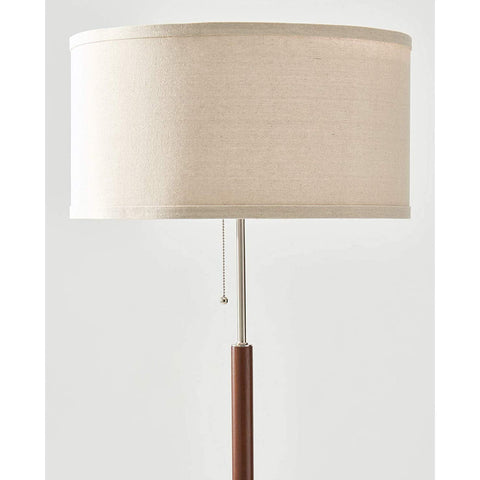 Brightech Carter neutral linen drum shade softens light for versatile décor.