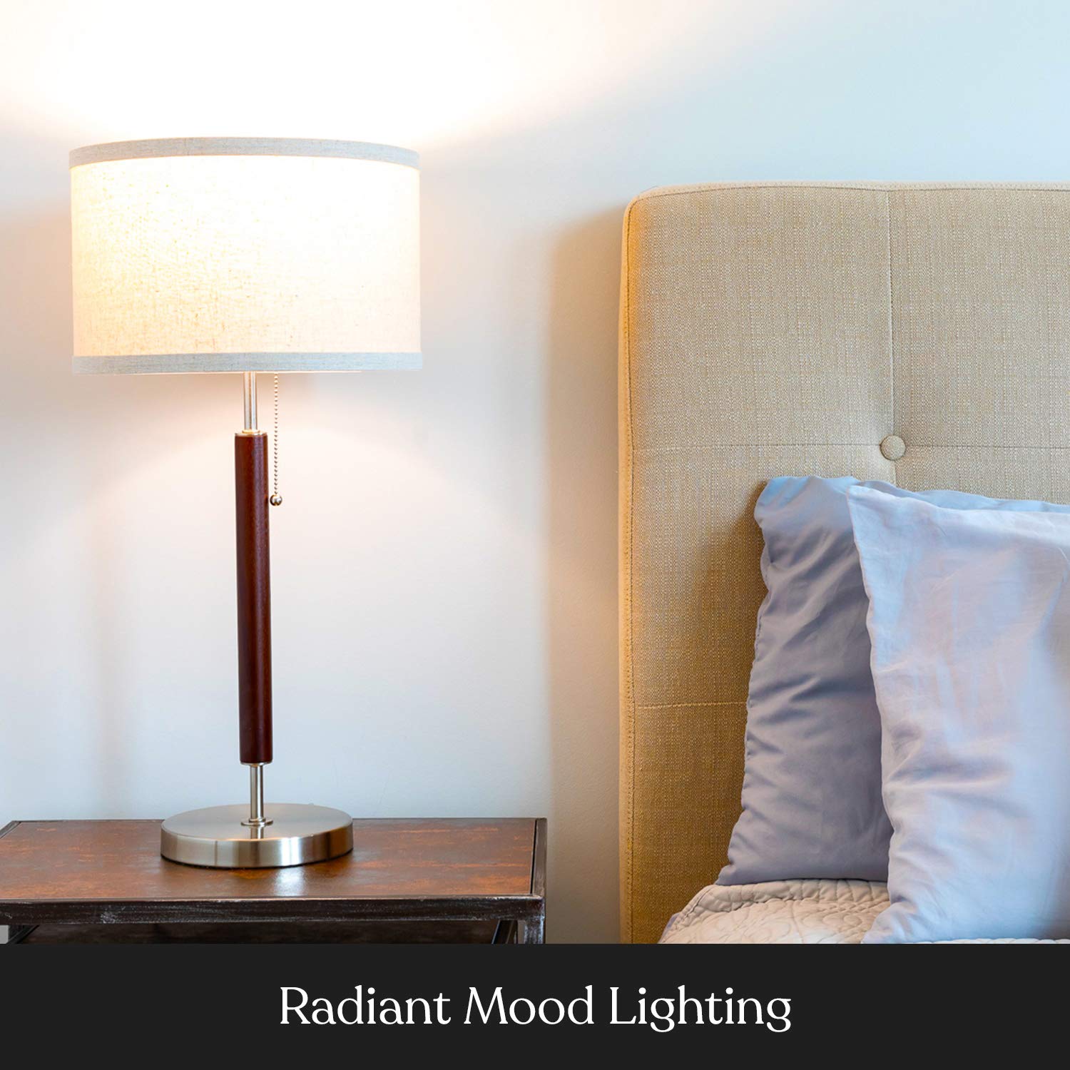 Brightech Carter wood and stainless steel finish blends with any room.