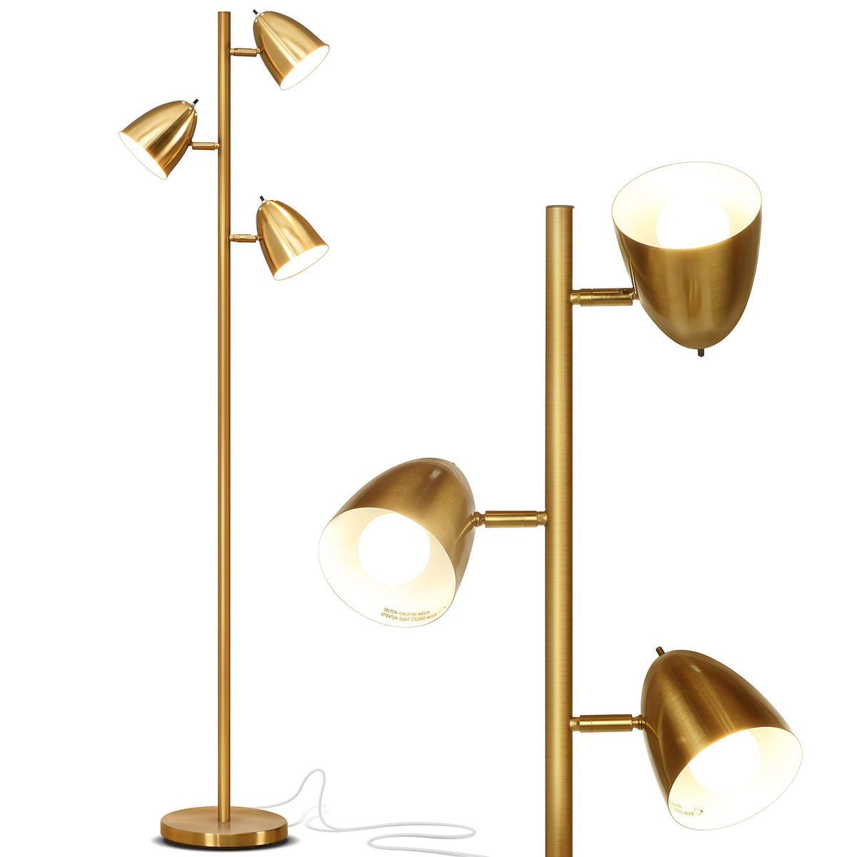 Brightech Jacob LED floor lamp with a 3-light tree for versatile living room illumination.