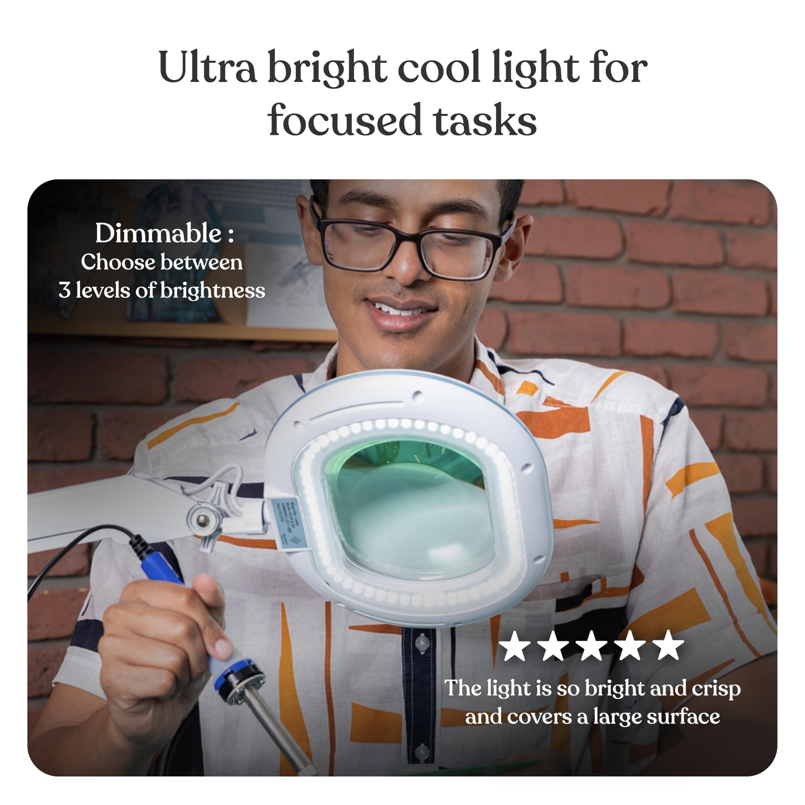 Energy-efficient LED light provides crisp illumination for hours.