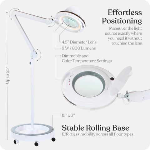 Brightech LightView Pro six-wheel rolling base enables easy repositioning across stations.