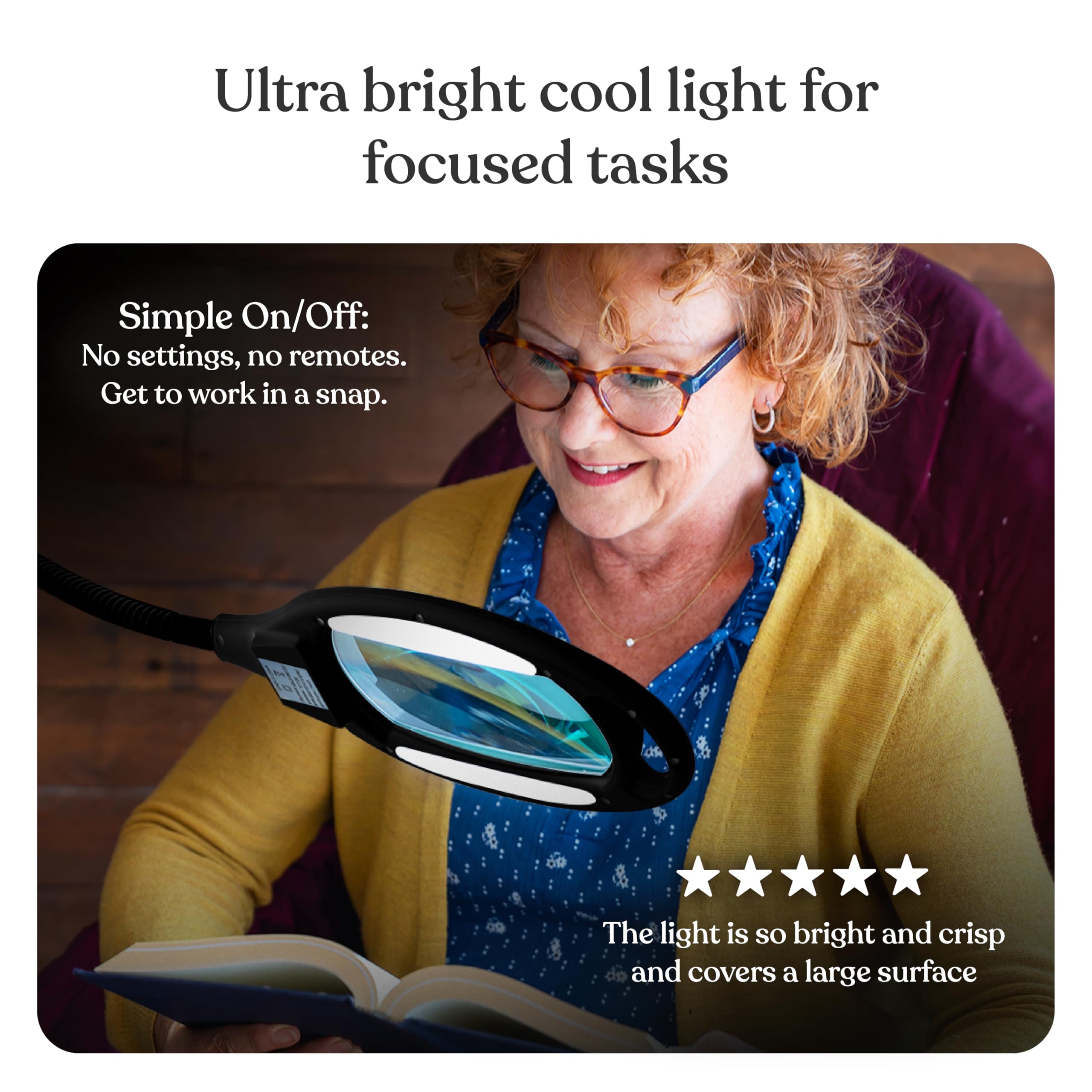 Brightech LightView Pro wide rectangular lens for full-page viewing.