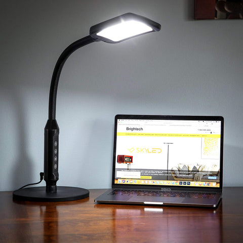 Brightech Litespan extended leg mode fits compact desks and corners.