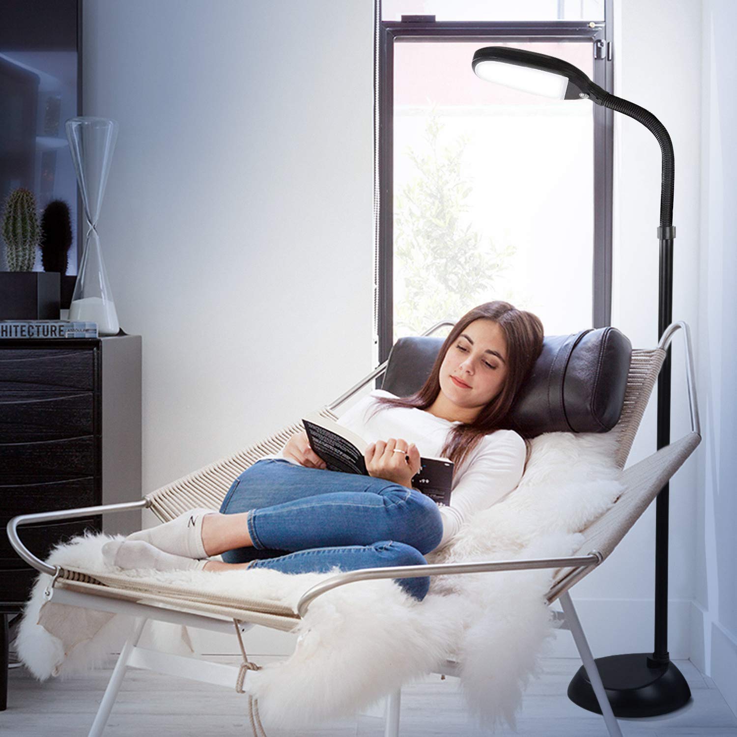 Brightech Litespan fits slim corner beside chair for living room lighting