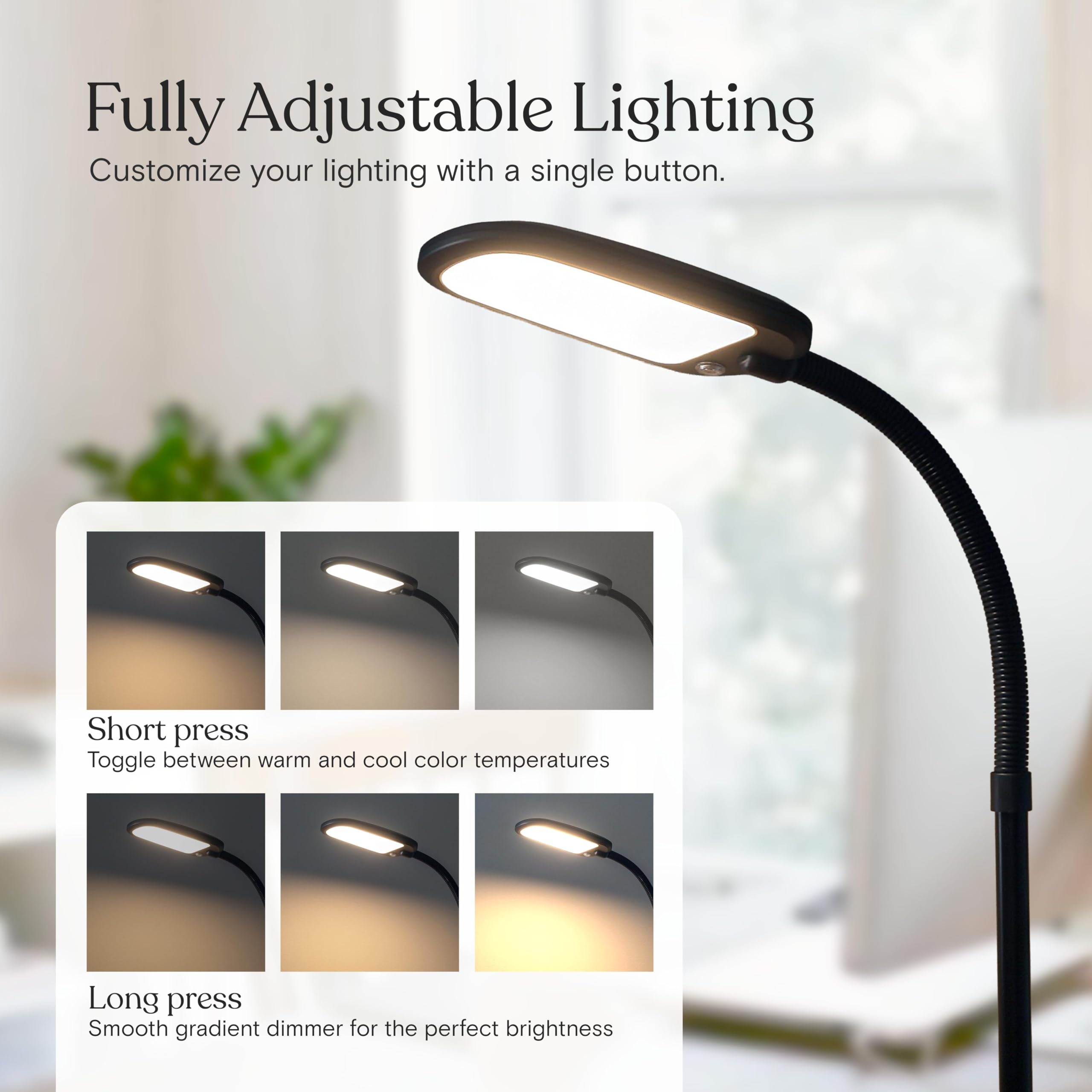 Bright 850–950 lumens from Brightech Litespan Slim LED floor lamp.