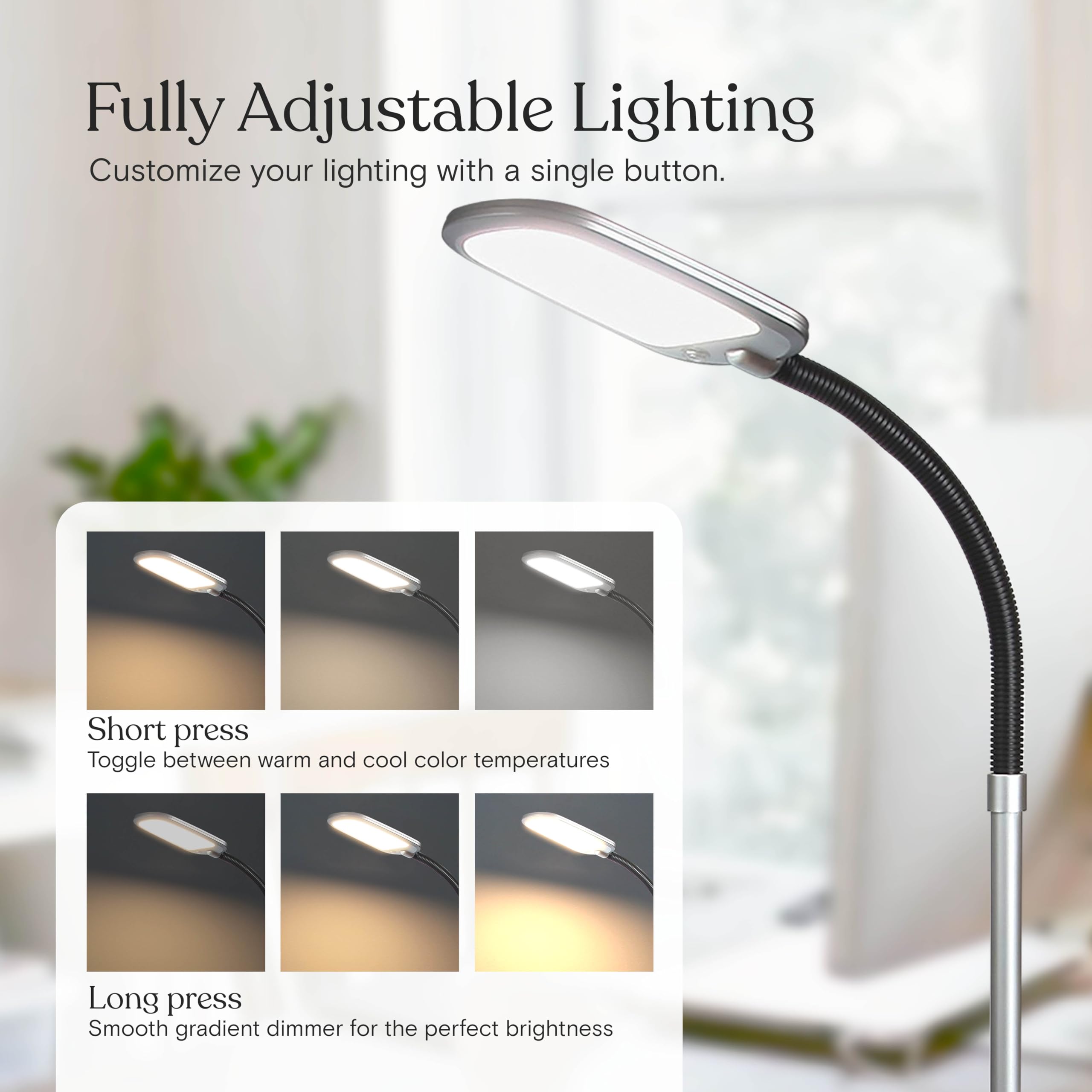 Brightech Litespan near living room seating delivers balanced ambient lighting.