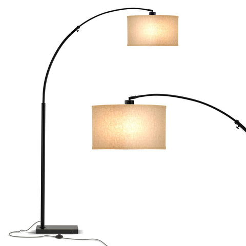 Brightech Logan Arc lamp with marble base adds modern elegance to living rooms.