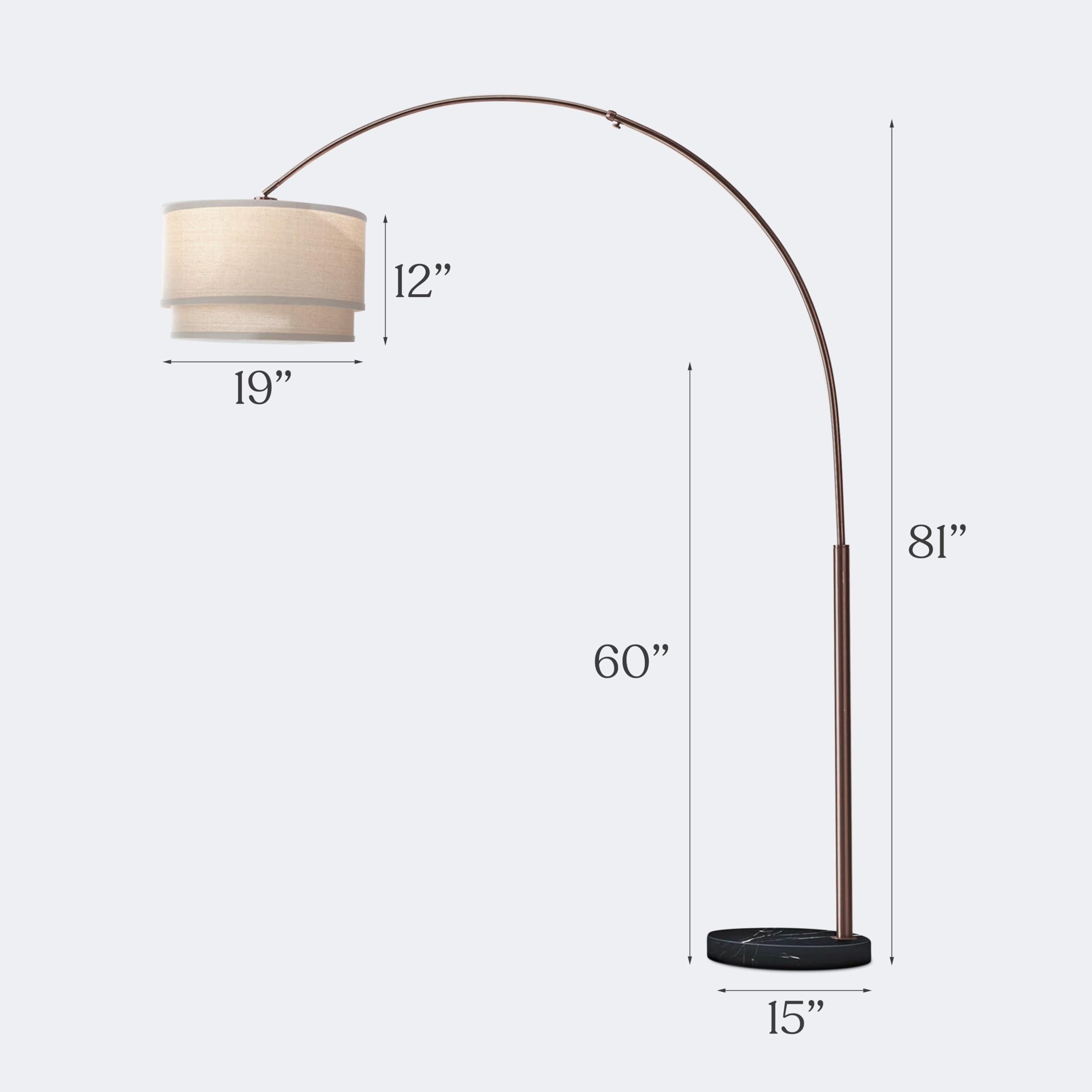Brightech Mason Arc Lamp over sofa creates focused illumination for relaxing evenings.