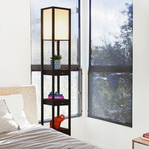 Brightech Maxwell Drawer Edition off-white shade diffuses light for a soft glow.