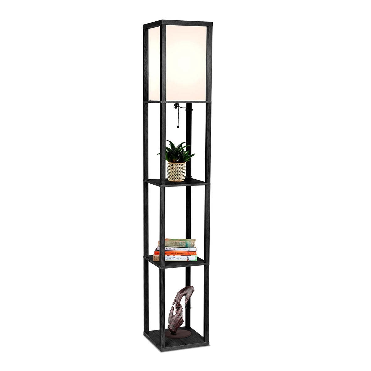 Brightech Maxwell shelf floor lamp in black with a 63-inch height for corner lighting