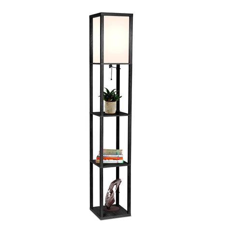 Brightech Maxwell shelf floor lamp in black with a 63-inch height for corner lighting