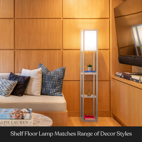 Brightech Maxwell three-shelf storage unit provides vertical display and organization.