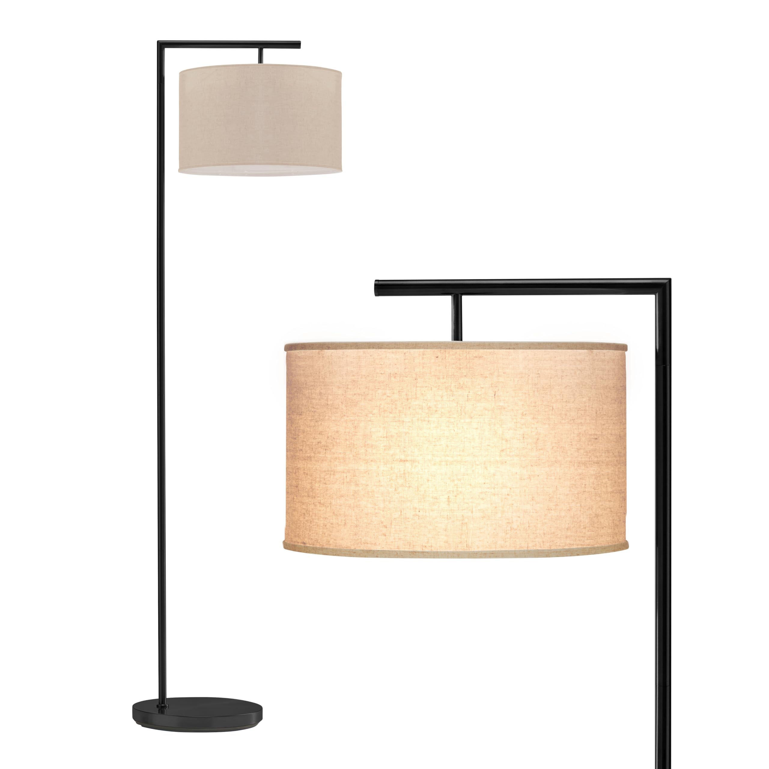 Brightech Montage arc lamp over sofa with warm reading light