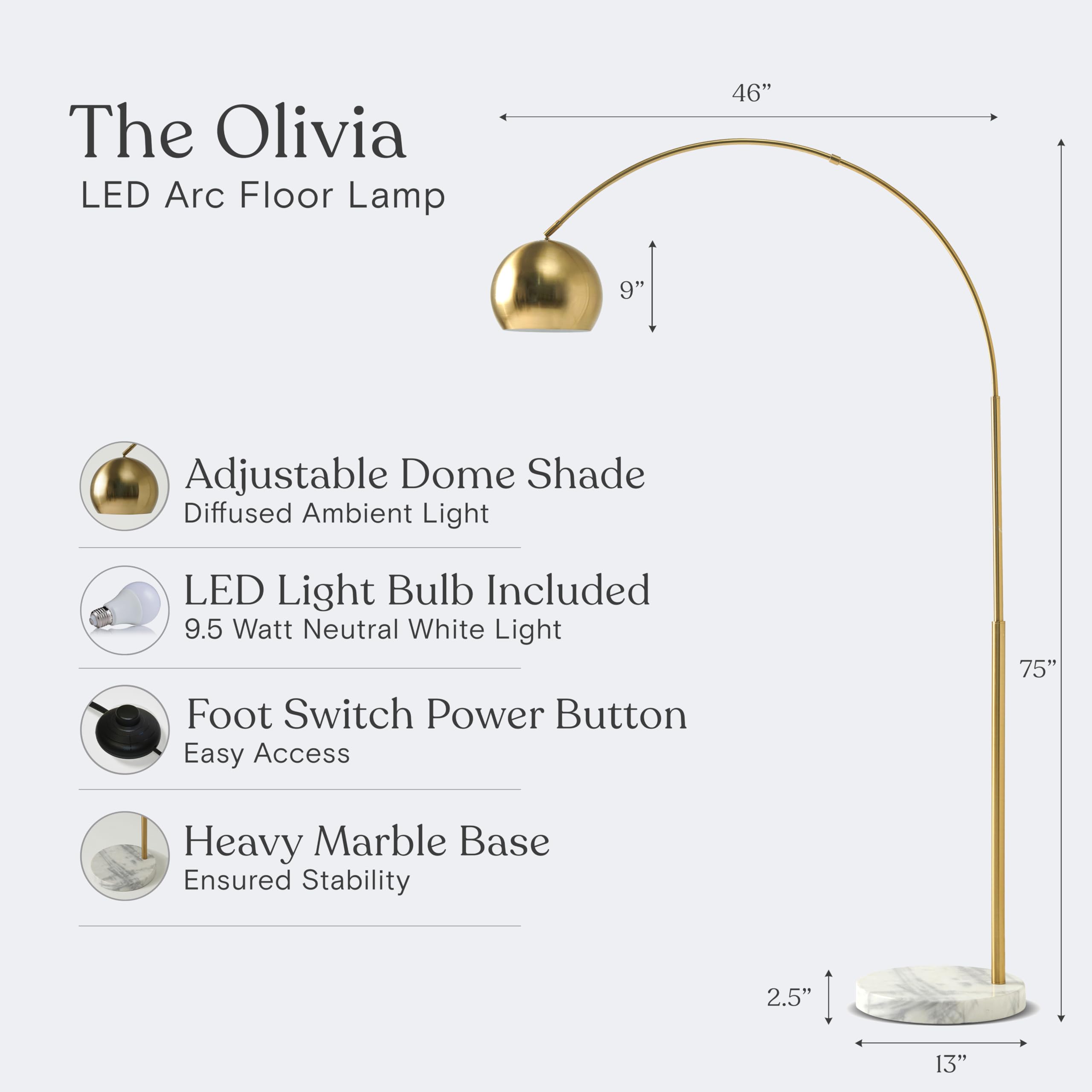 Brightech Olivia marble base adds stability and natural beauty