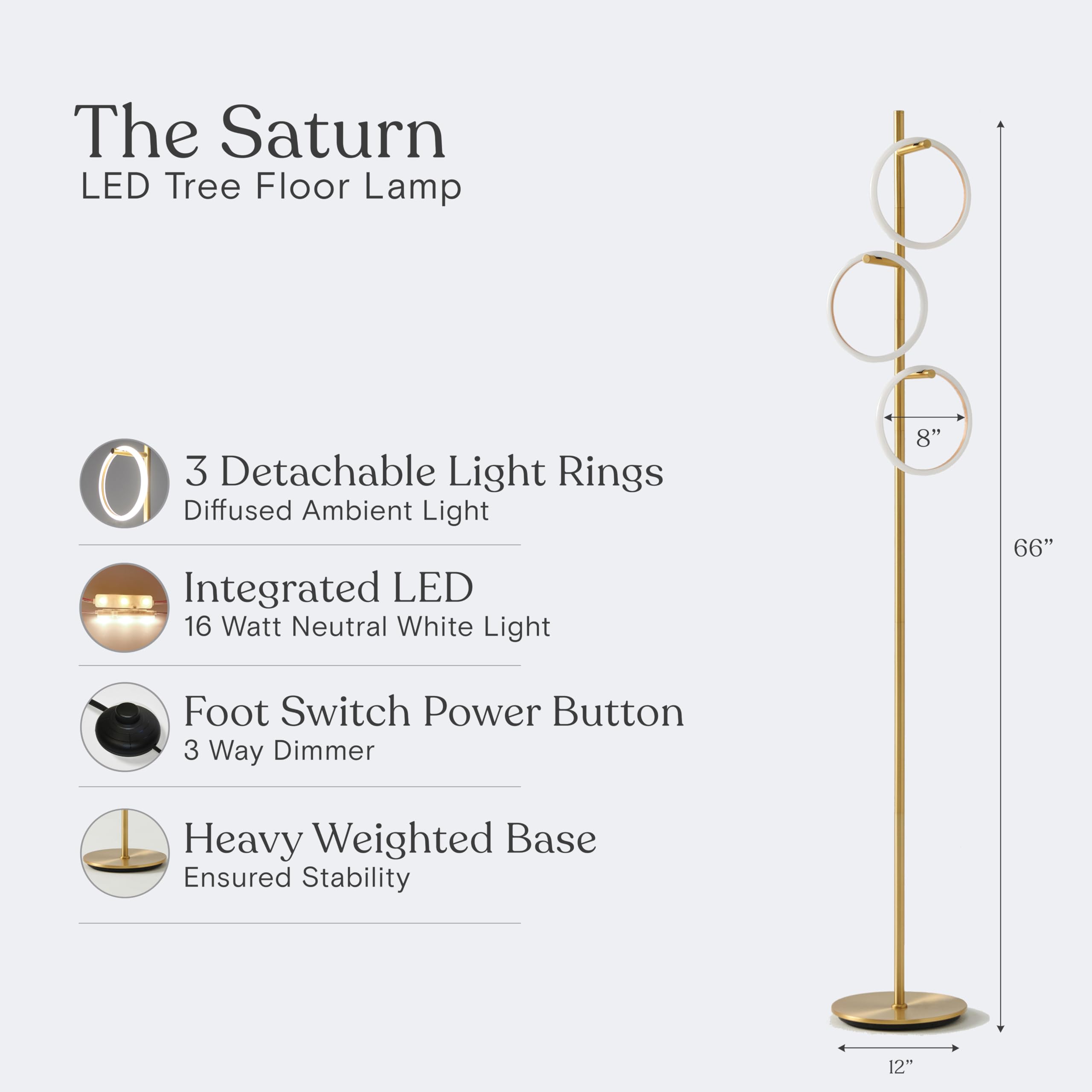 Brightech Saturn gold-brass finish adds luxe accent to any room.