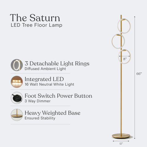 Brightech Saturn gold-brass finish adds luxe accent to any room.