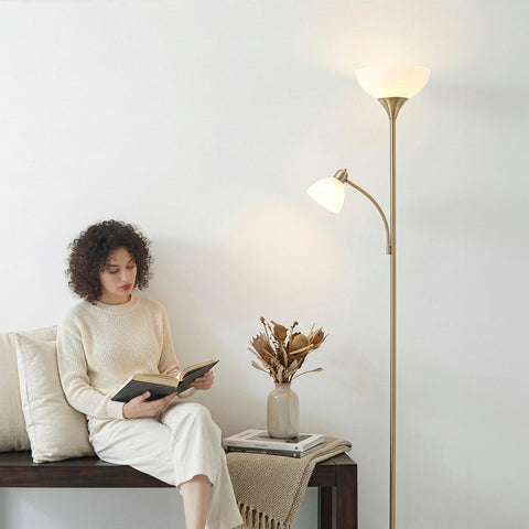 Brightech Sky Dome Plus tall floor lamp setup in a living space.