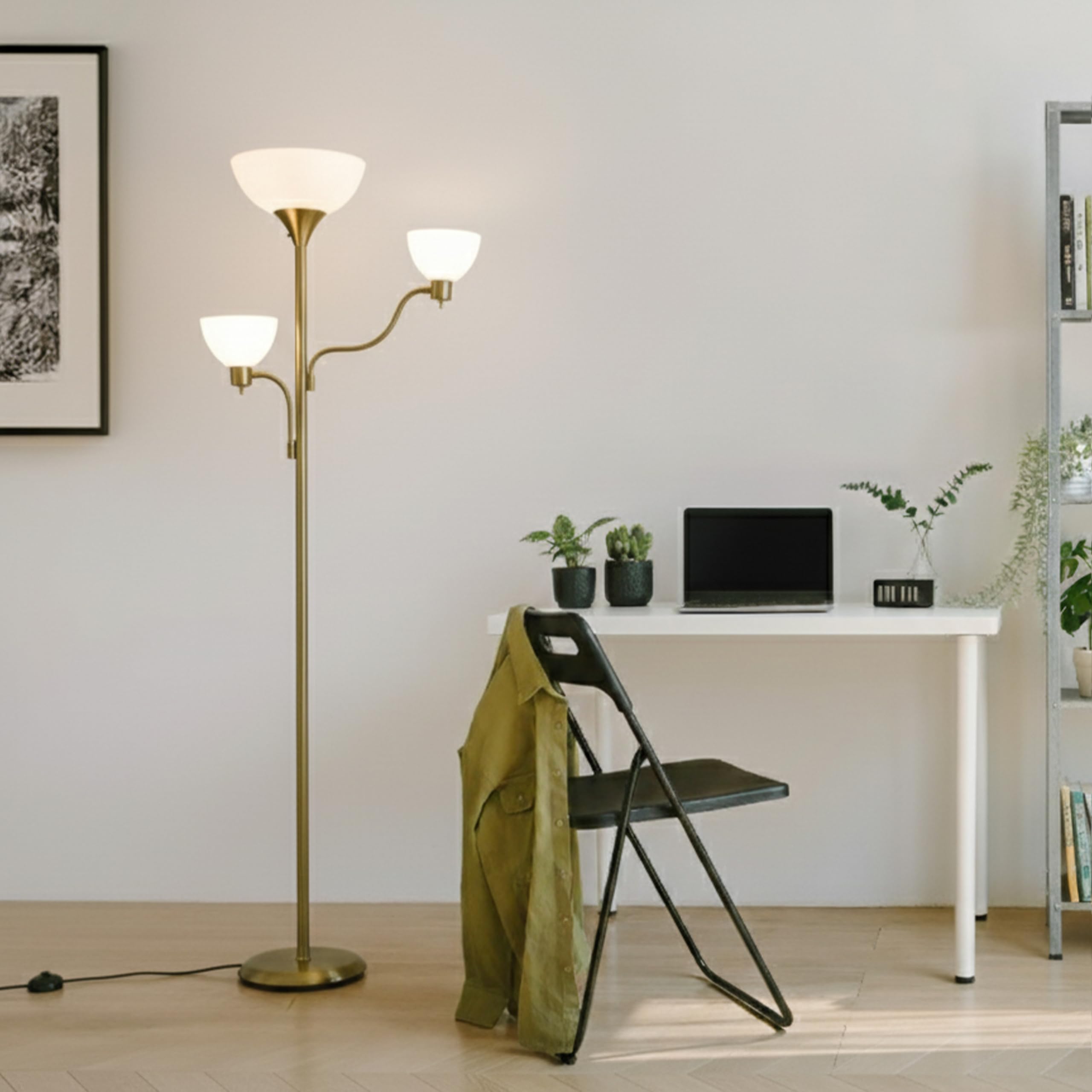 Brightech Sky Dome tall brass pole adds elegant height and modern style.