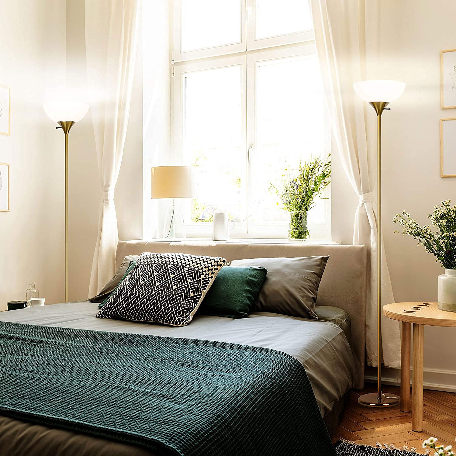 Brightech Sky Dome tall lamp fits neatly into corners for ambient lighting.