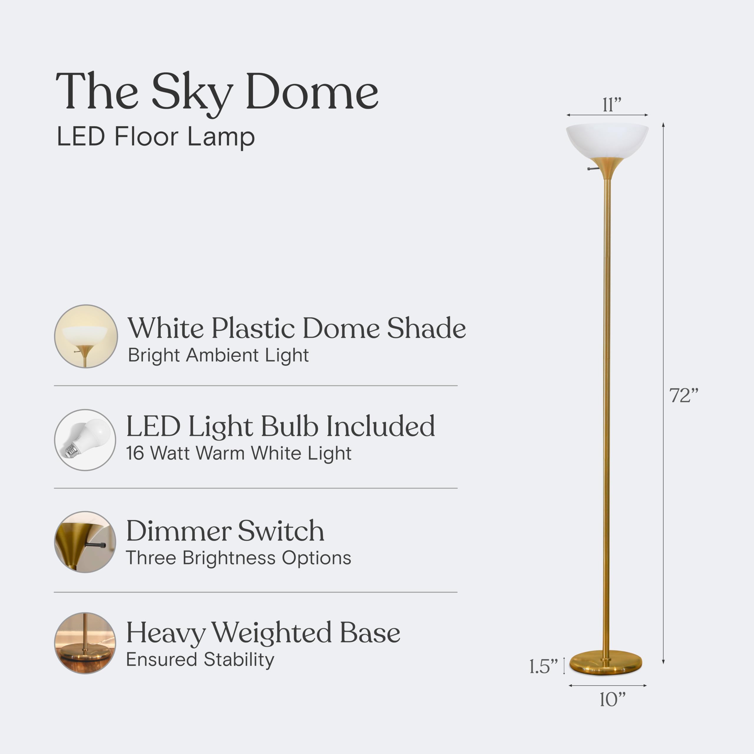Brightech Sky Dome three-way dimmer controls brightness for reading.