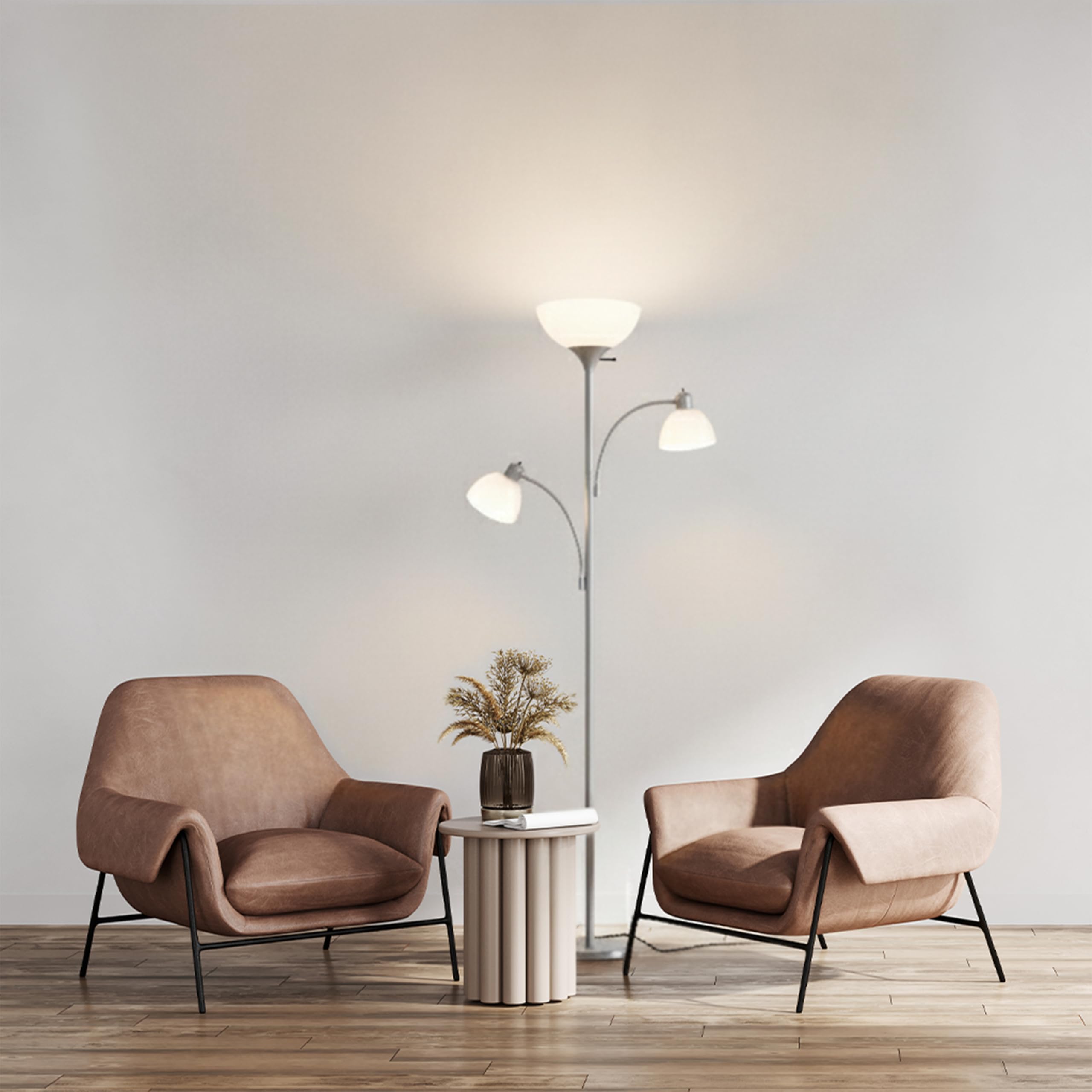 Brightech Sky Dome upward torchiere head delivers ambient ceiling glow.