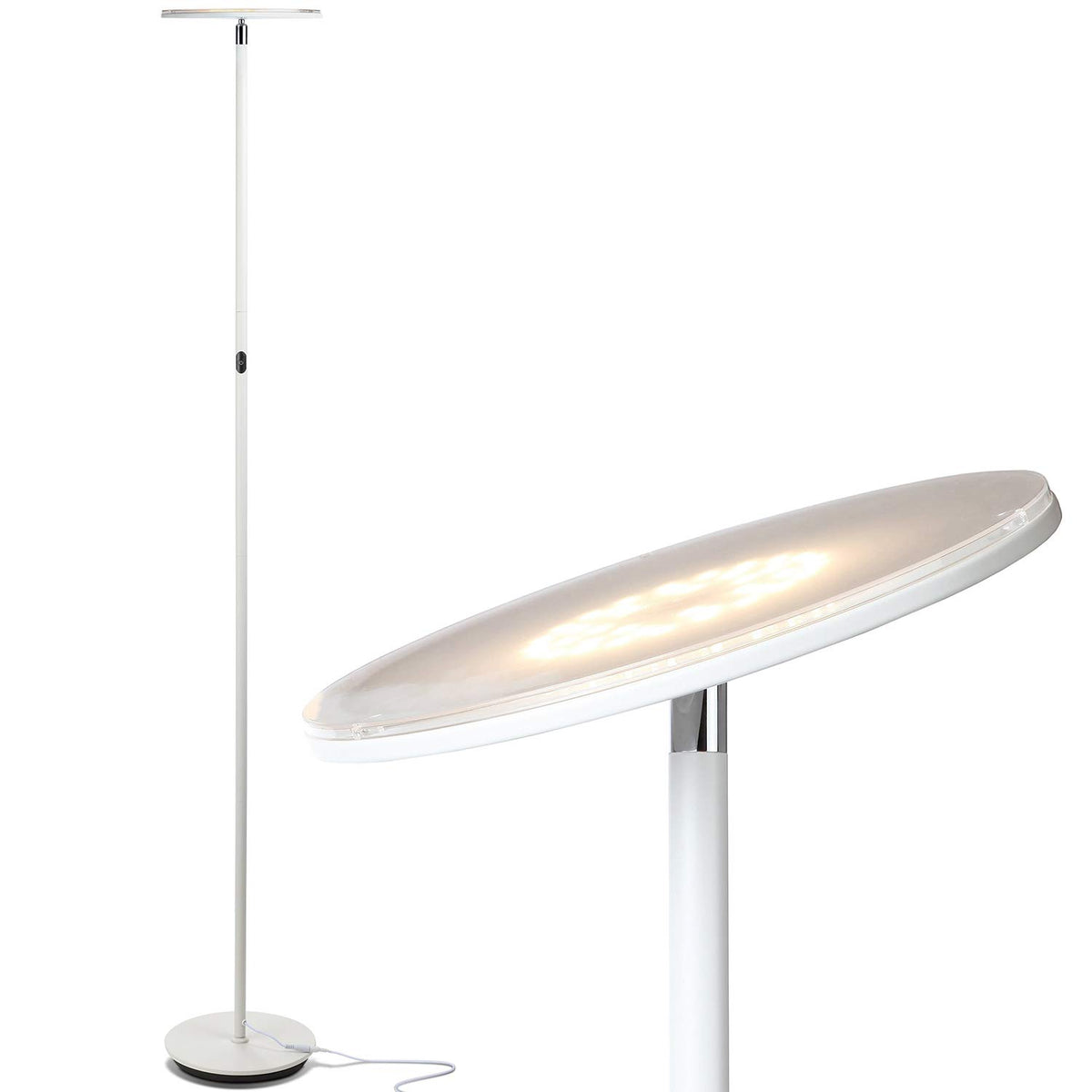 Brightech Sky floor lamp torchiere provides bright ambient light in a modern living room