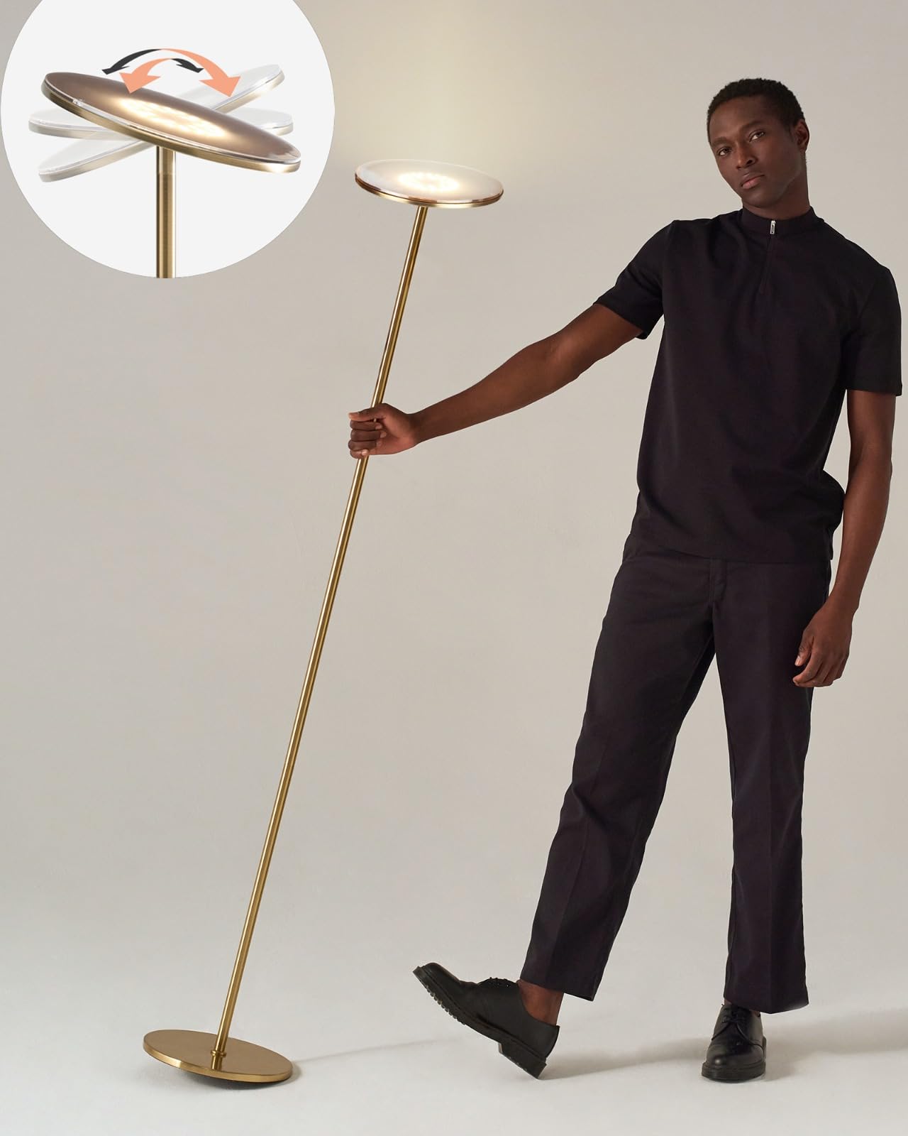 Brightech Sky lamp shown in a modern living room setting