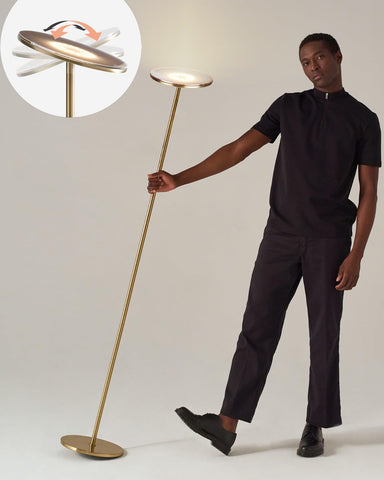 Brightech Sky lamp shown in a modern living room setting