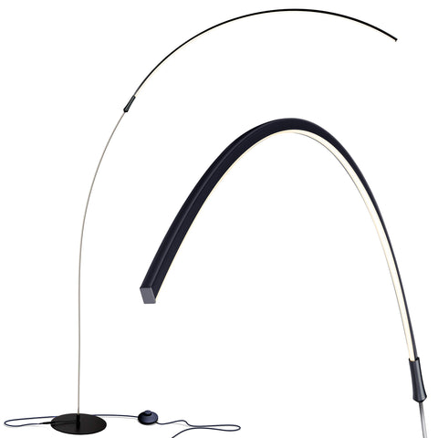 Brightech Sparq Arc floor lamp with arc design illuminates desks for focused work.