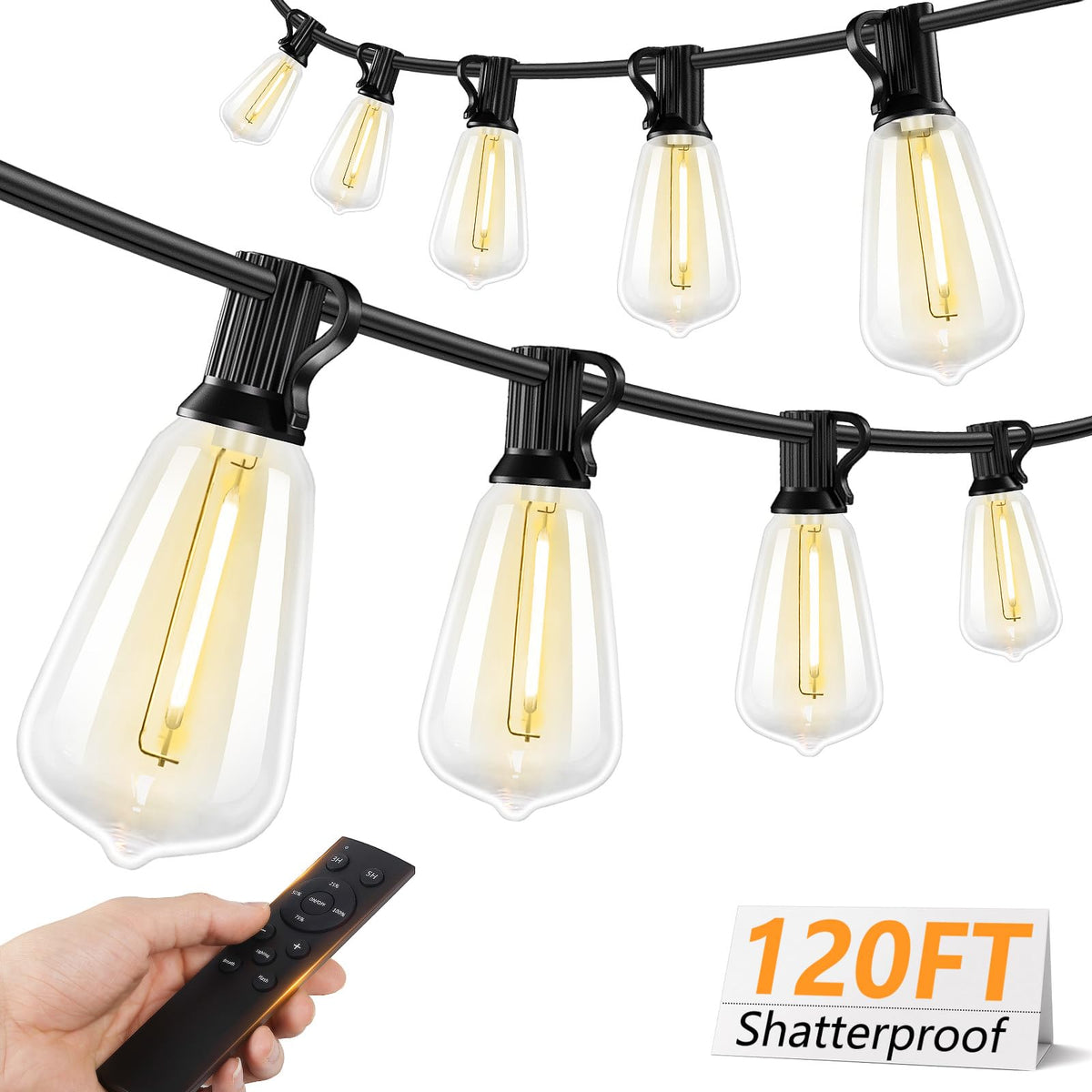 Brightever 120FT LED outdoor string lights with remote illuminate patios and gardens efficiently