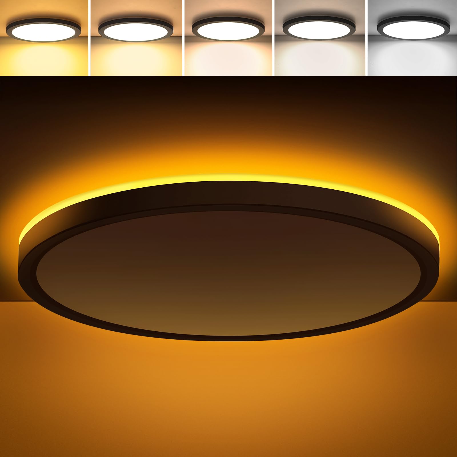 Brightever 12-inch LED flush-mount ceiling light in black for bright, even illumination.