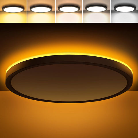 Brightever 12-inch LED flush-mount ceiling light in black for bright, even illumination.