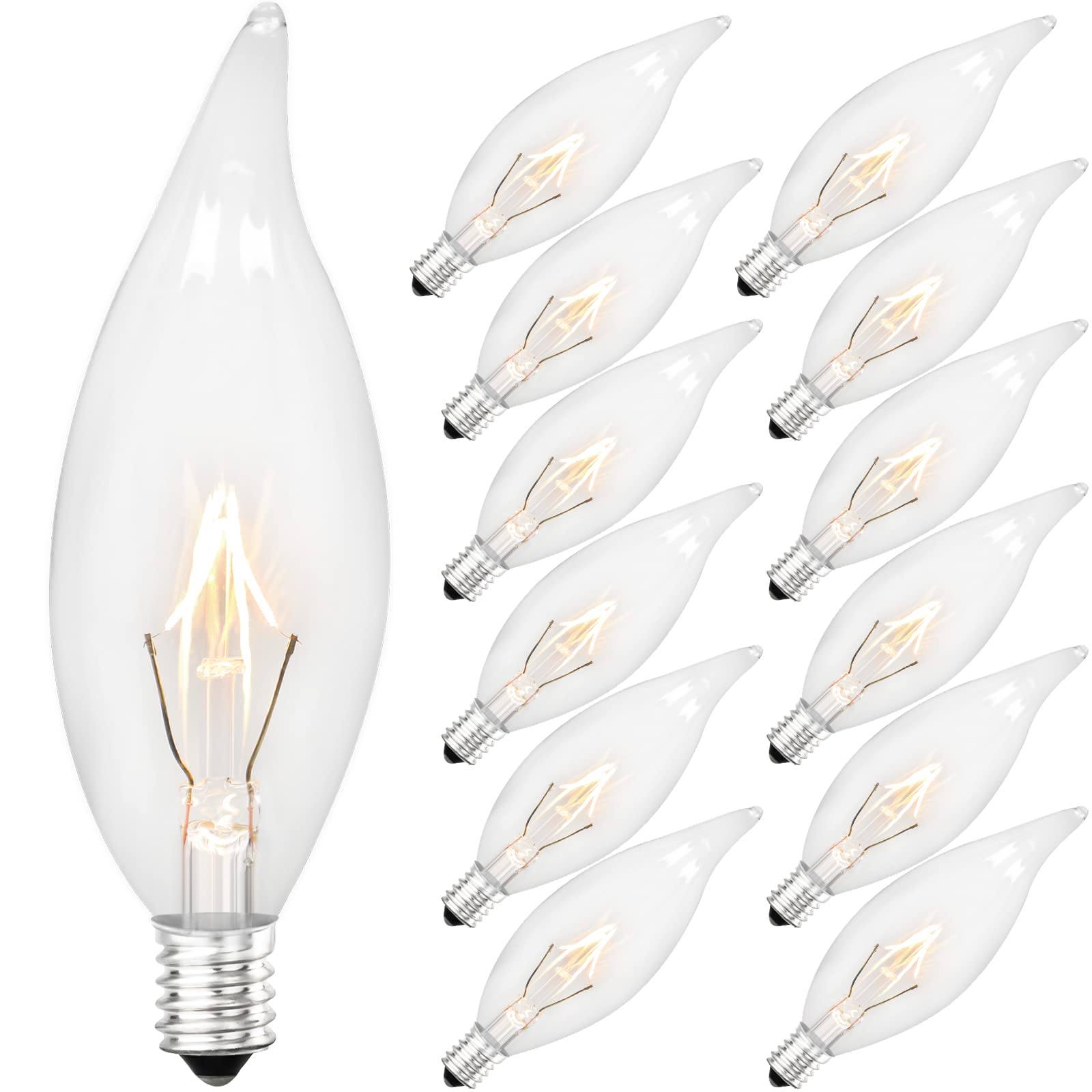 Brightever 12-pack vintage incandescent bulbs, front view, ideal for chandeliers with warm glow.