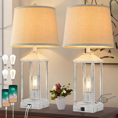Brightever 28in farmhouse lamp set 2, front view for living room ambiance