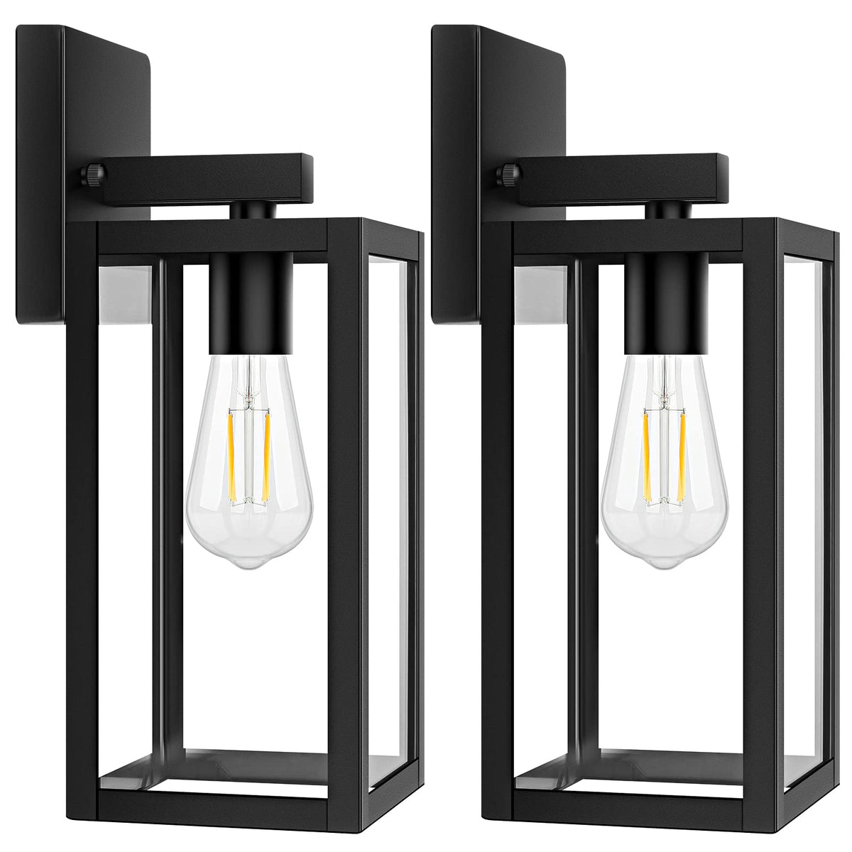 Brightever 2-pack outdoor wall lanterns with clear glass illuminate entryways with durable, weatherproof design.