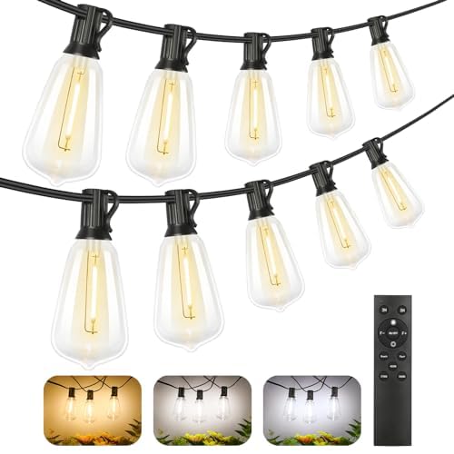 Brightever 3-color LED outdoor string lights with remote offering versatile color options.
