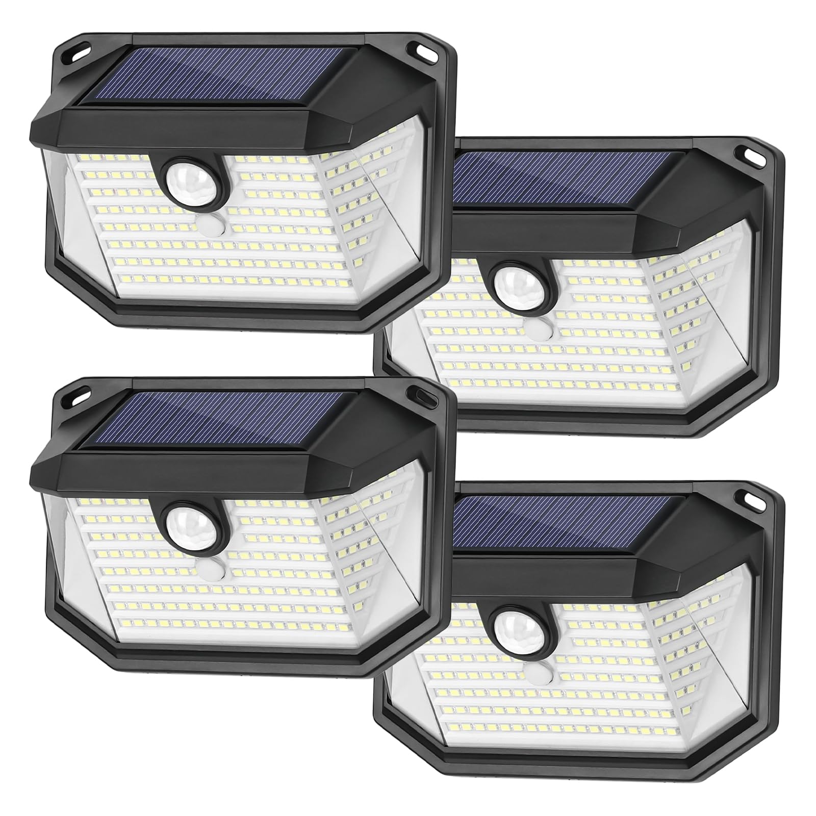 Brightever 4-pack solar wall lights front view illuminating entry path