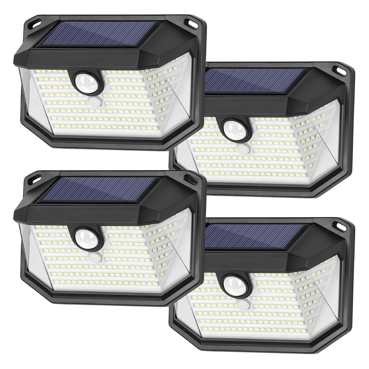 Brightever 4-pack solar wall lights front view illuminating entry path