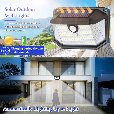 Brightever solar wall lights at night showing bright illumination